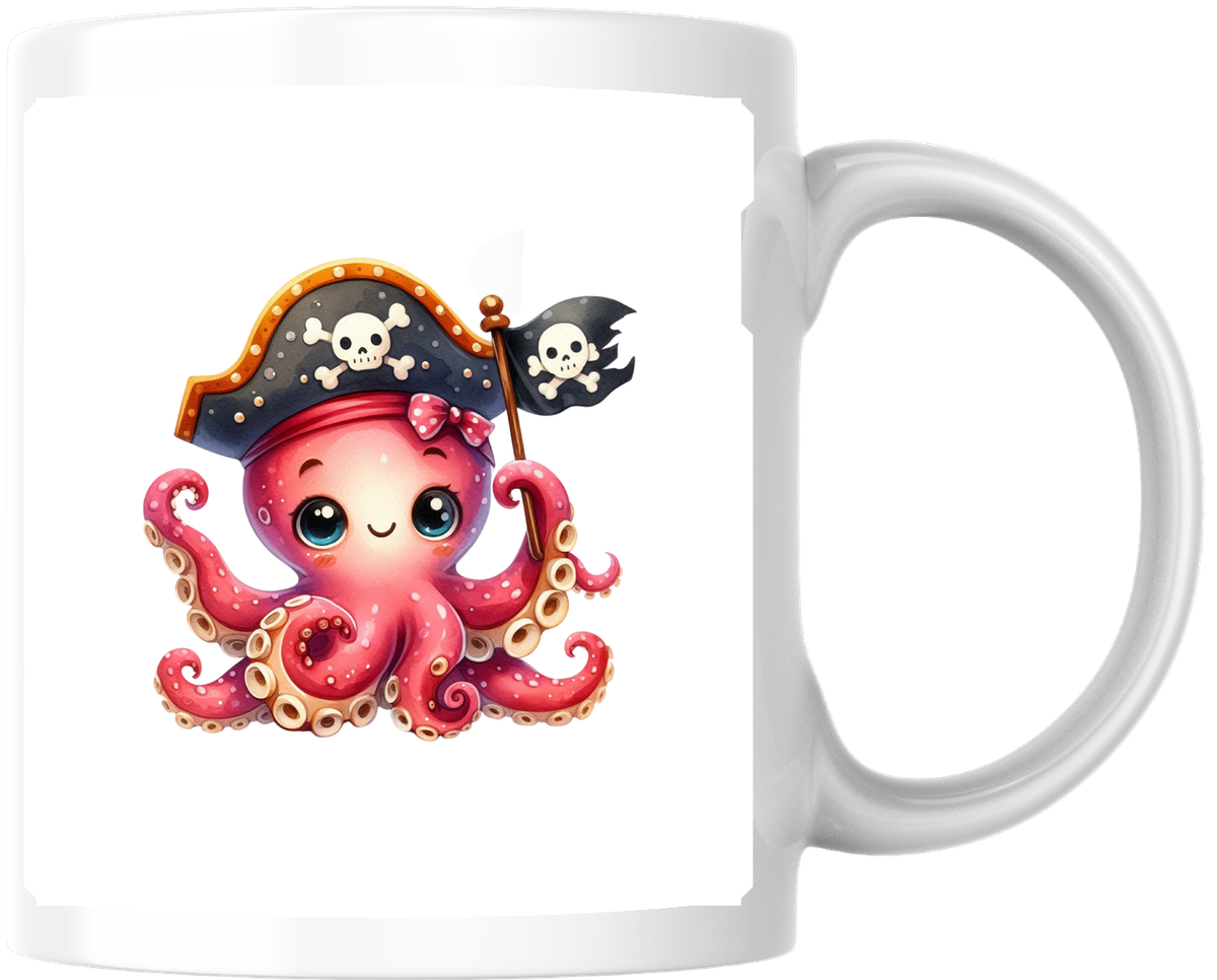 Pirate Octopus Mug | Cute Cartoon Sea Captain Coffee Mug | Kids Nautical Gift