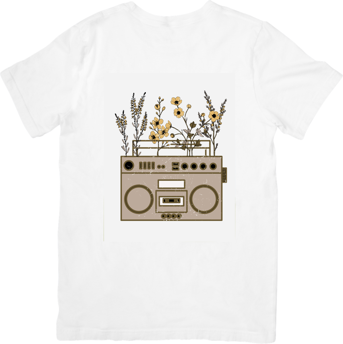 Boombox Wildflowers T-Shirt | Retro Music Floral Graphic Tee | Vintage Aesthetic Gift