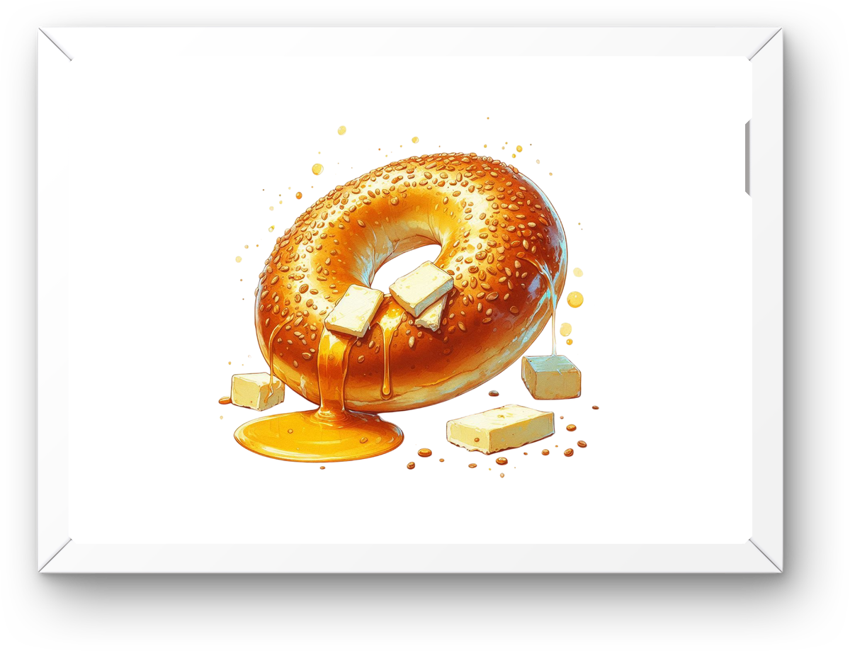 Buttered Bagel Wall Art | Tasty Sesame Bagel Food Print | Kitchen Cafe Foodie Gift