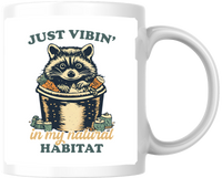 Thumbnail for Just Vibin Raccoon Mug | Funny Trash Can Retro Coffee Mug | Animal Lover Gag Gift