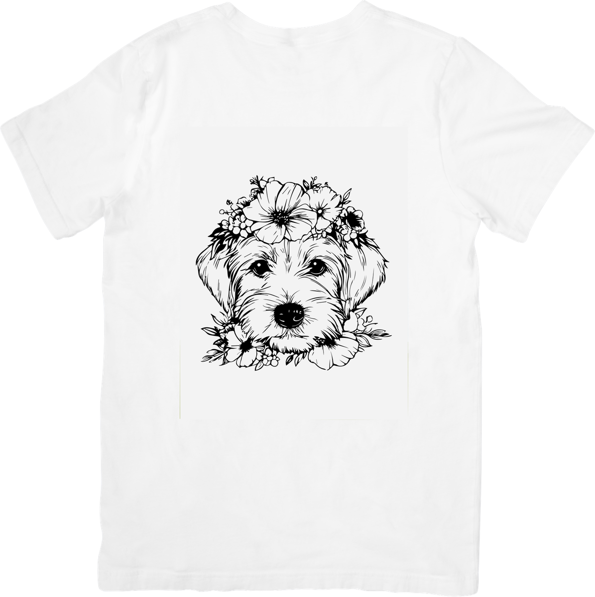 Floral Puppy T-Shirt | Cute Line Art Dog with Flowers Graphic Tee | Dog Lover Gift