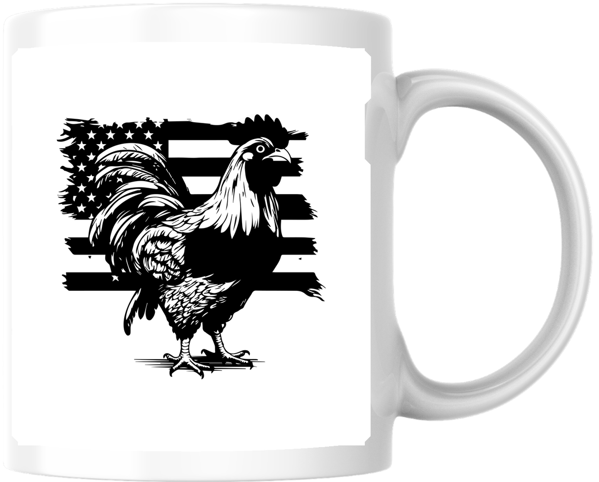 American Flag Rooster Mug | Patriotic Farm Chicken Coffee Mug | Country Farmer Gift