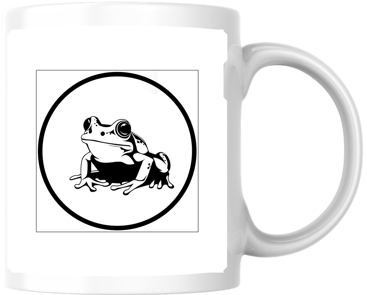 Frog Emblem Mug | Black & White Toad Circle Logo Coffee Mug | Frog Lover Gift