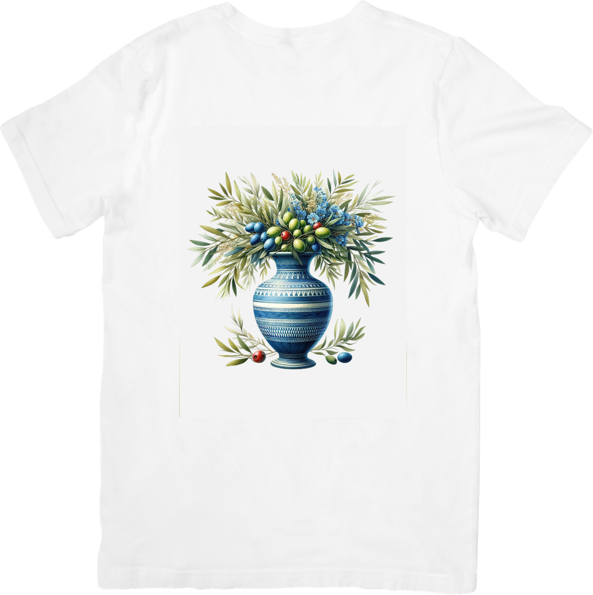 Olive Branch Vase T-Shirt | Mediterranean Botanical Watercolor Graphic Tee | Plant Lover Gift