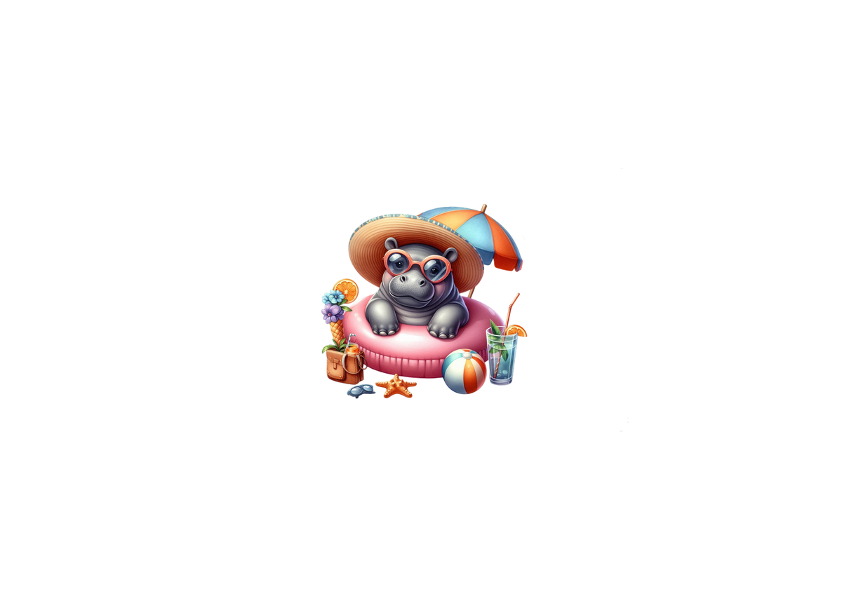 Beach Hippo Throw Pillow | Cute Summer Vacation Decorative Pillow | Kids Room Gift