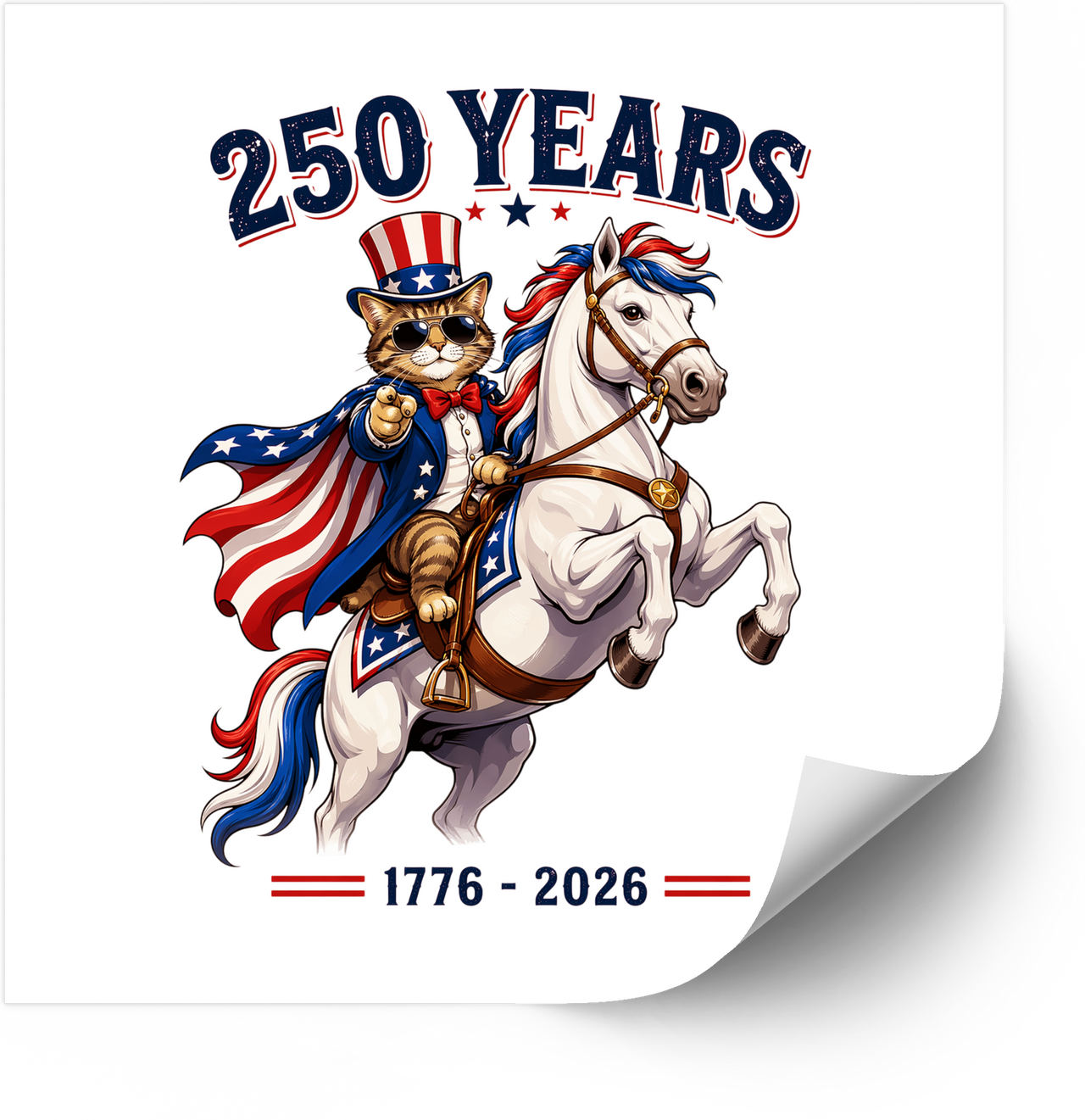Patriotic Cat Riding Horse Sticker | Hypebeast Funny 250 Years America 1776 2026 Vinyl Decal