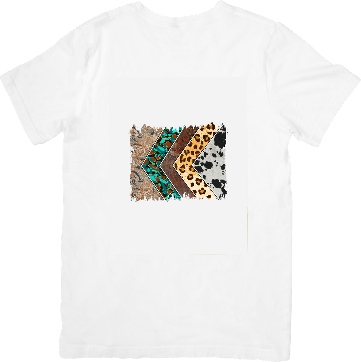 Western Pattern Patch T-Shirt | Leopard Aztec Cowhide Serape Graphic Tee | Cowgirl Gift