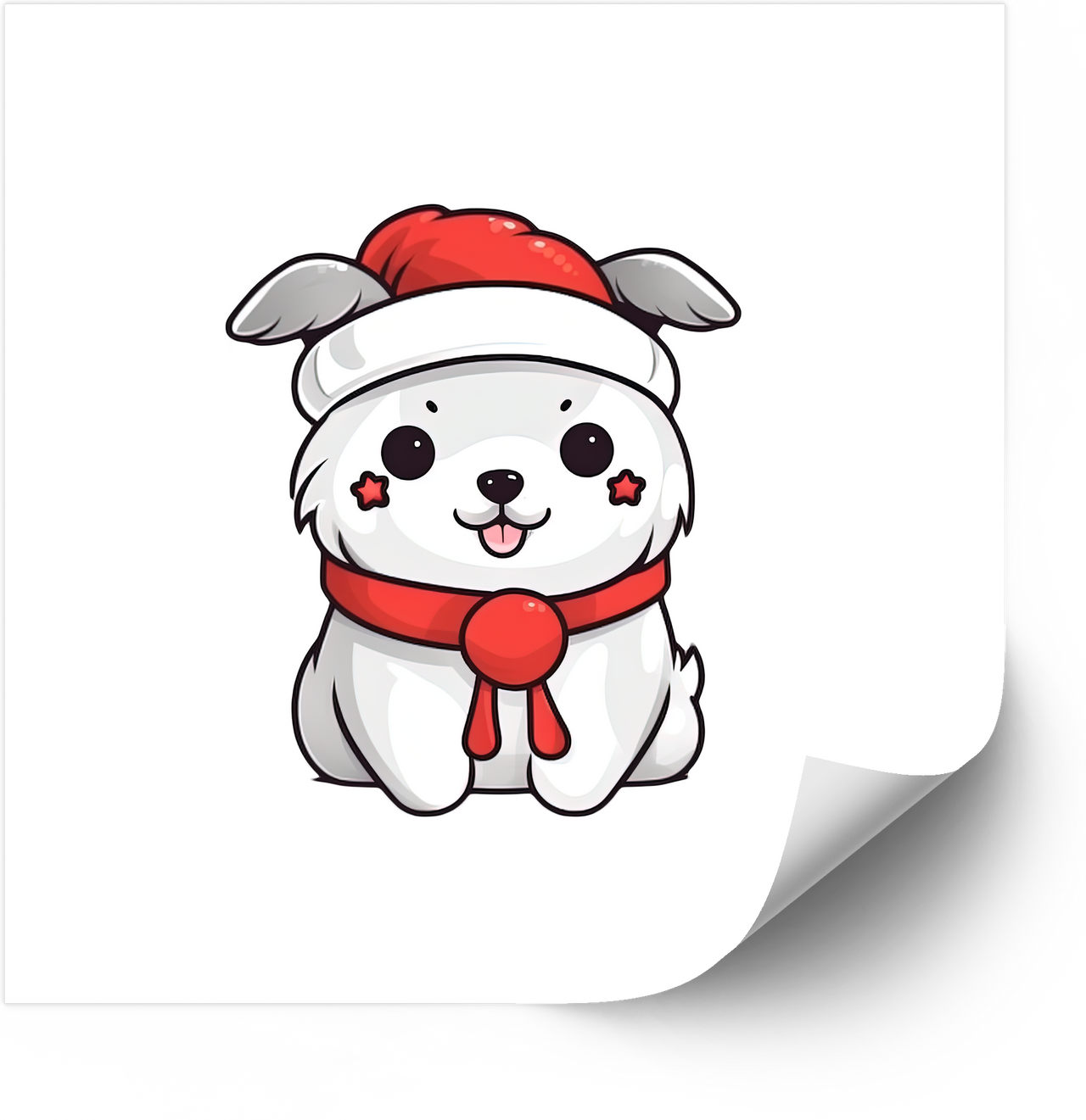 Christmas Puppy Santa Scarf Sticker | Kawaii Holiday White Dog Vinyl Decal | Holiday Gift