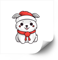 Thumbnail for Christmas Puppy Santa Scarf Sticker | Kawaii Holiday White Dog Vinyl Decal | Holiday Gift