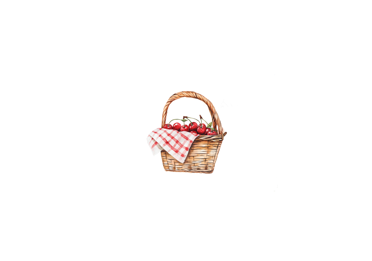 Cherry Basket Throw Pillow | Watercolor Picnic Fruit Decorative Pillow | Farmhouse Kitchen Gift